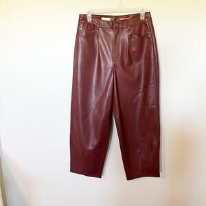 Anthropologie Pilcro The Breaker Cropped Faux Leather Pants Wine 27